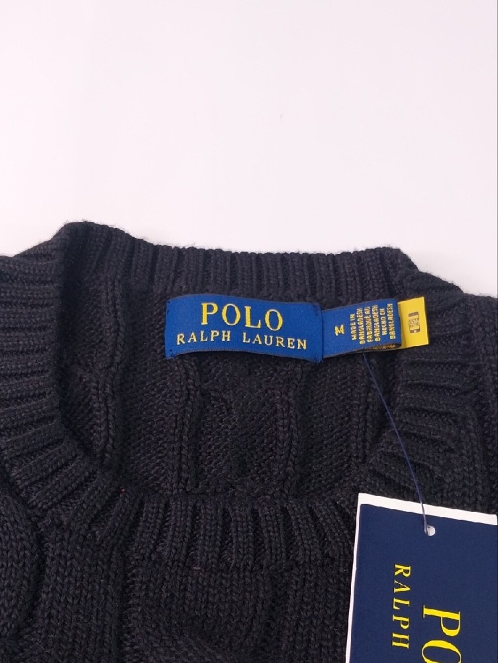 Polo by Ralph Lauren Black Cable Knit Crewneck Sweater with Red Pony - Picture 3 of 4